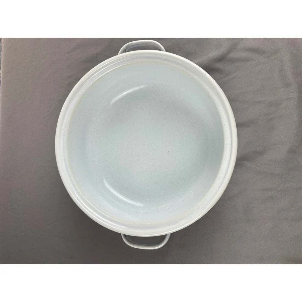 Vintage Enamel Casserole Pot Brown Stripe w/‎ Handles Mid Century Style NO lid